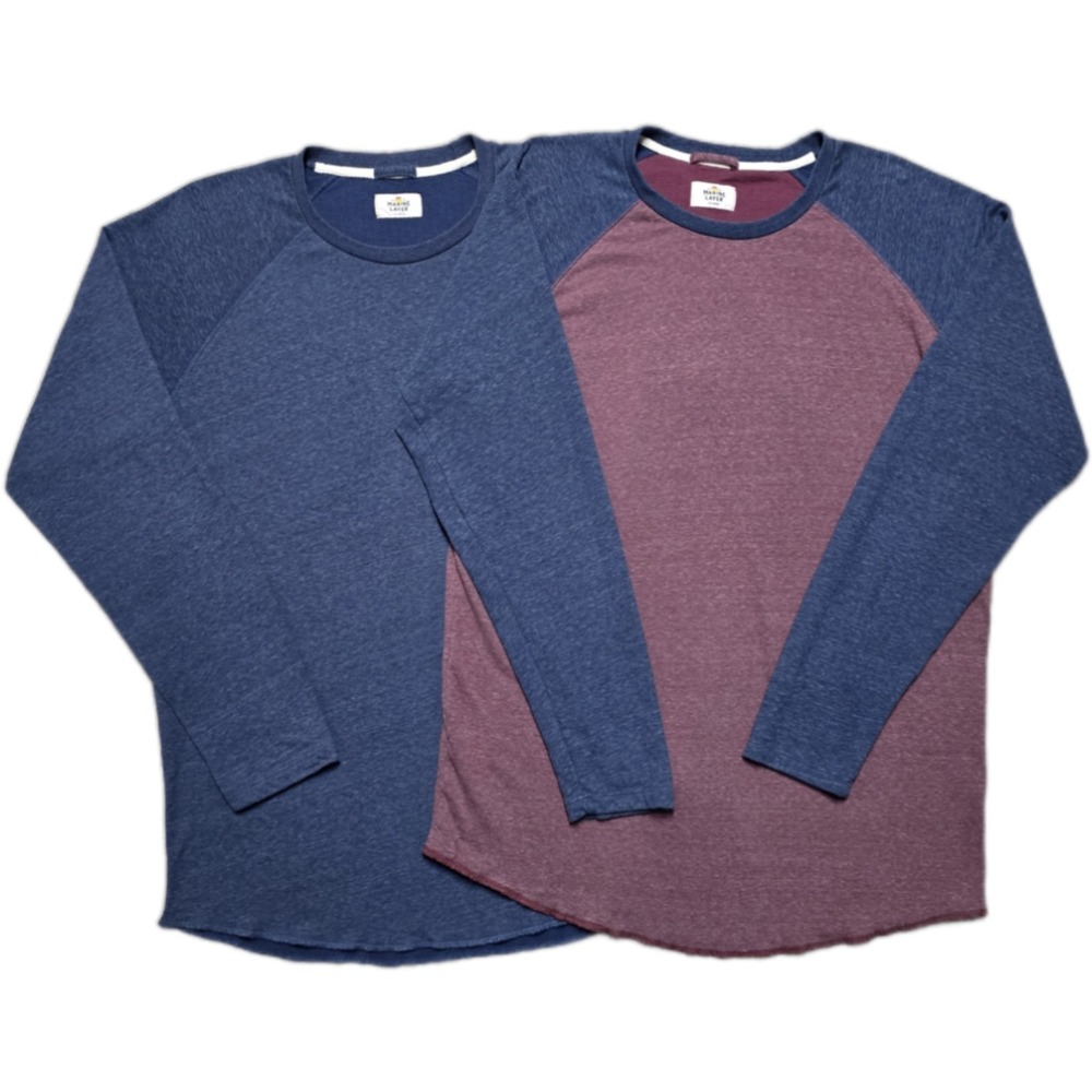 Lot Of 2 Marine Layer Baseball Jersey Style‎ Raglan Shirt Long Sleeve Mens XL